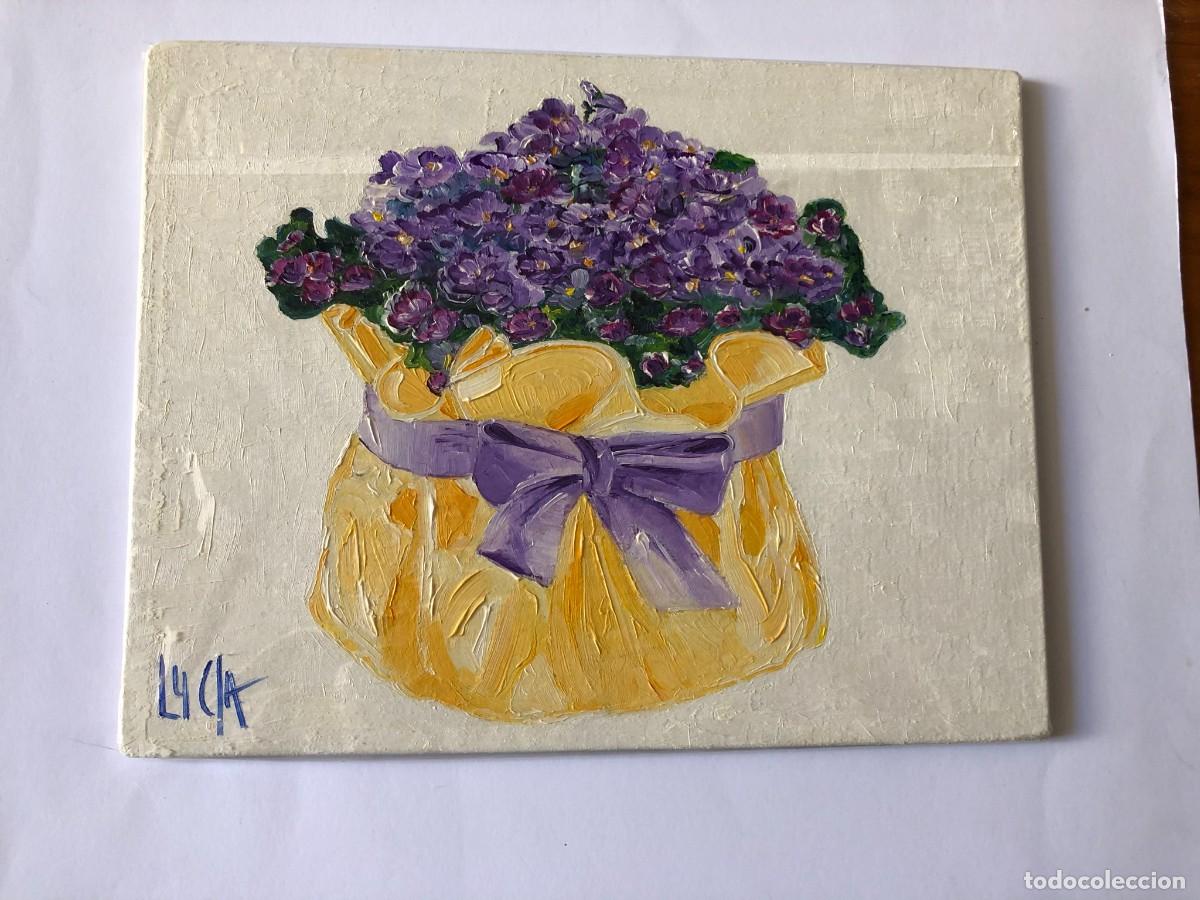 Arte: CONJUNTO FLORAL &Oacute;LEO SOBRE TABLA - Foto 1