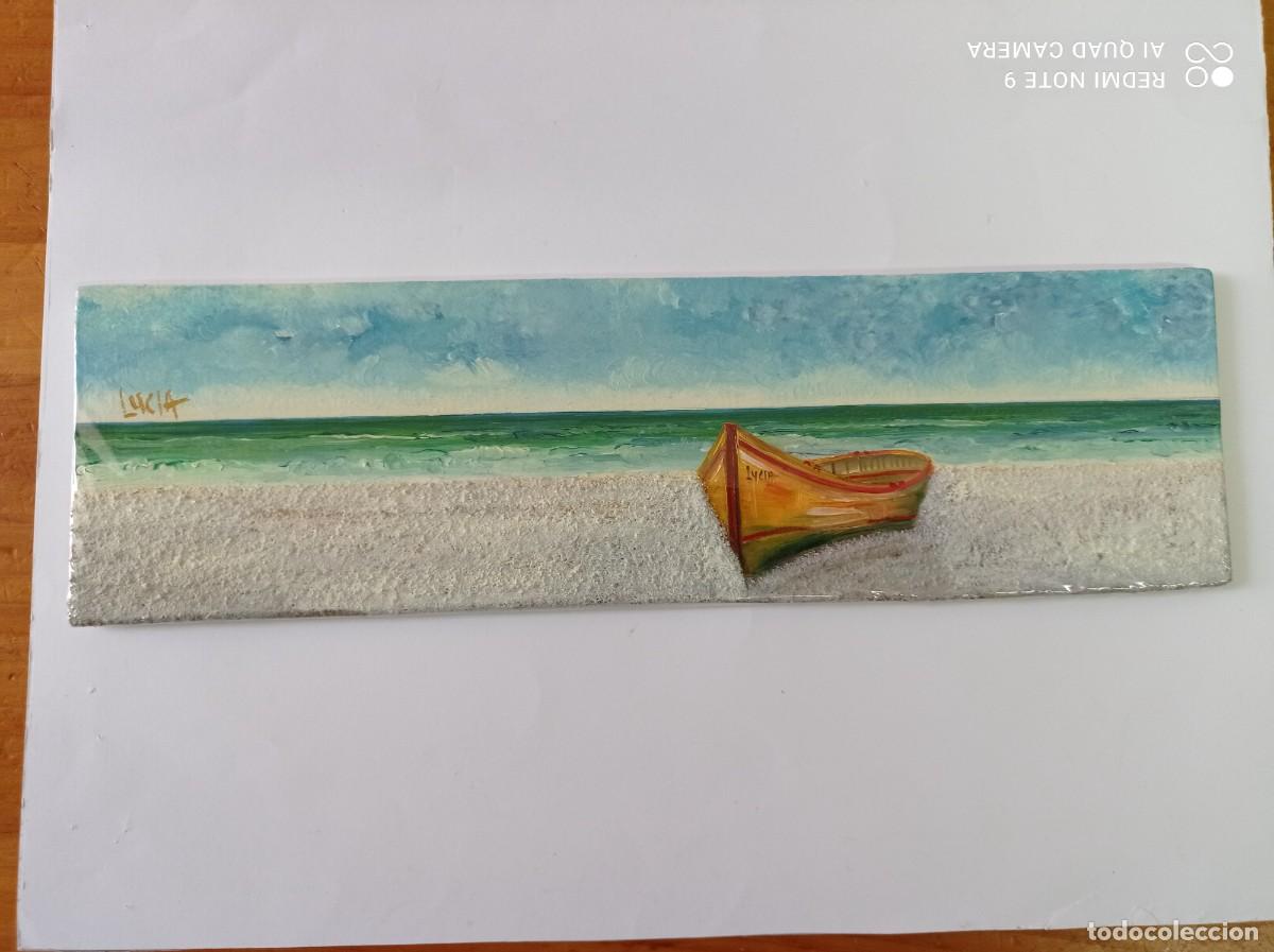 Arte: BARCA EN LA PLAYA &Oacute;LEO SOBRE TABLA - Foto 1