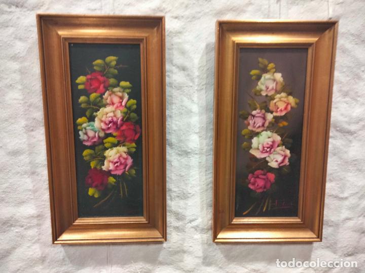Arte: Oleos sobre tabla. Doble composici&oacute;n floral - Foto 1