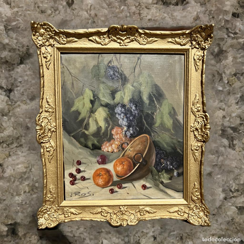 Arte: &Oacute;leo sobre lienzo con un bodeg&oacute;n de J. Ros. - Foto 1