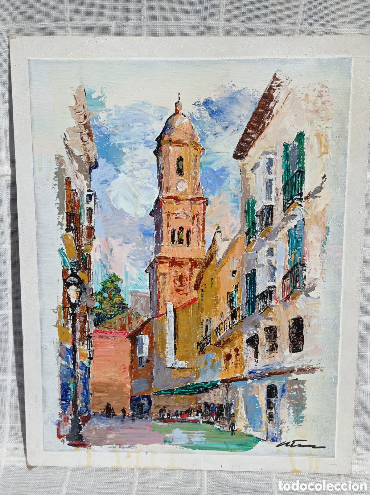 Arte: &Oacute;LEO IMPRESIONISTA LIENZO PEGADO A TABLA CATEDRAL DE M&Aacute;LAGA FIRMADO