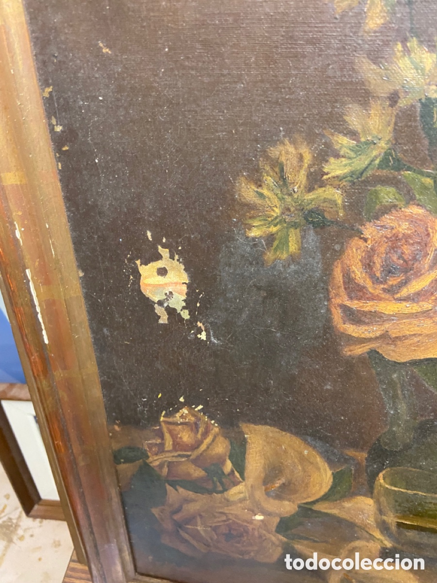 Arte: &Oacute;leo Bodeg&oacute;n de flores con chimenea - Foto 6