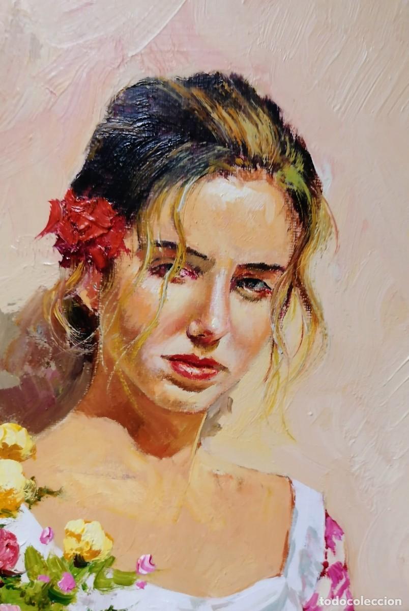Arte: Joven con flores en el jard&iacute;n - Foto 1