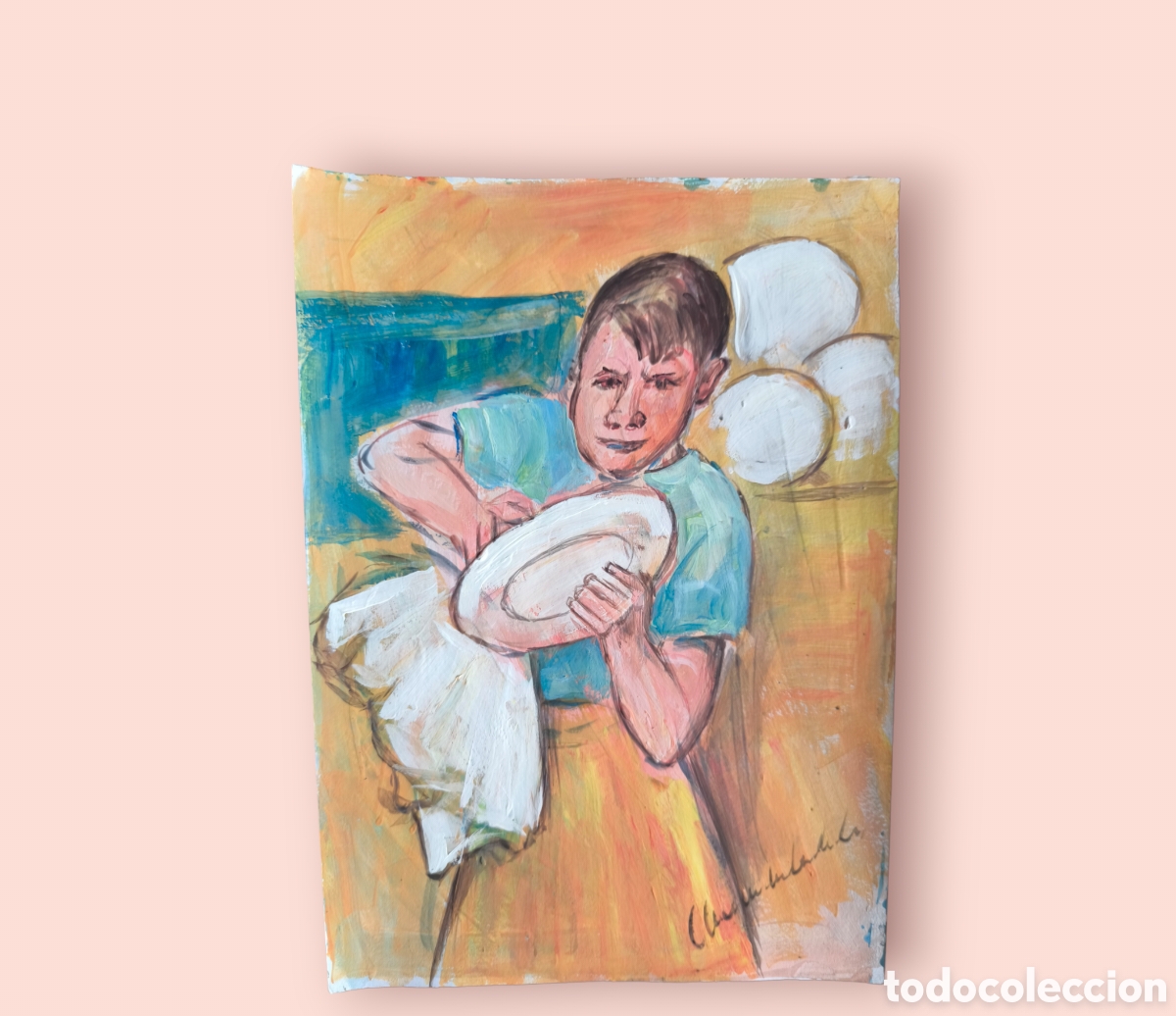 Arte: Ni&ntilde;o fregando platos ( original )