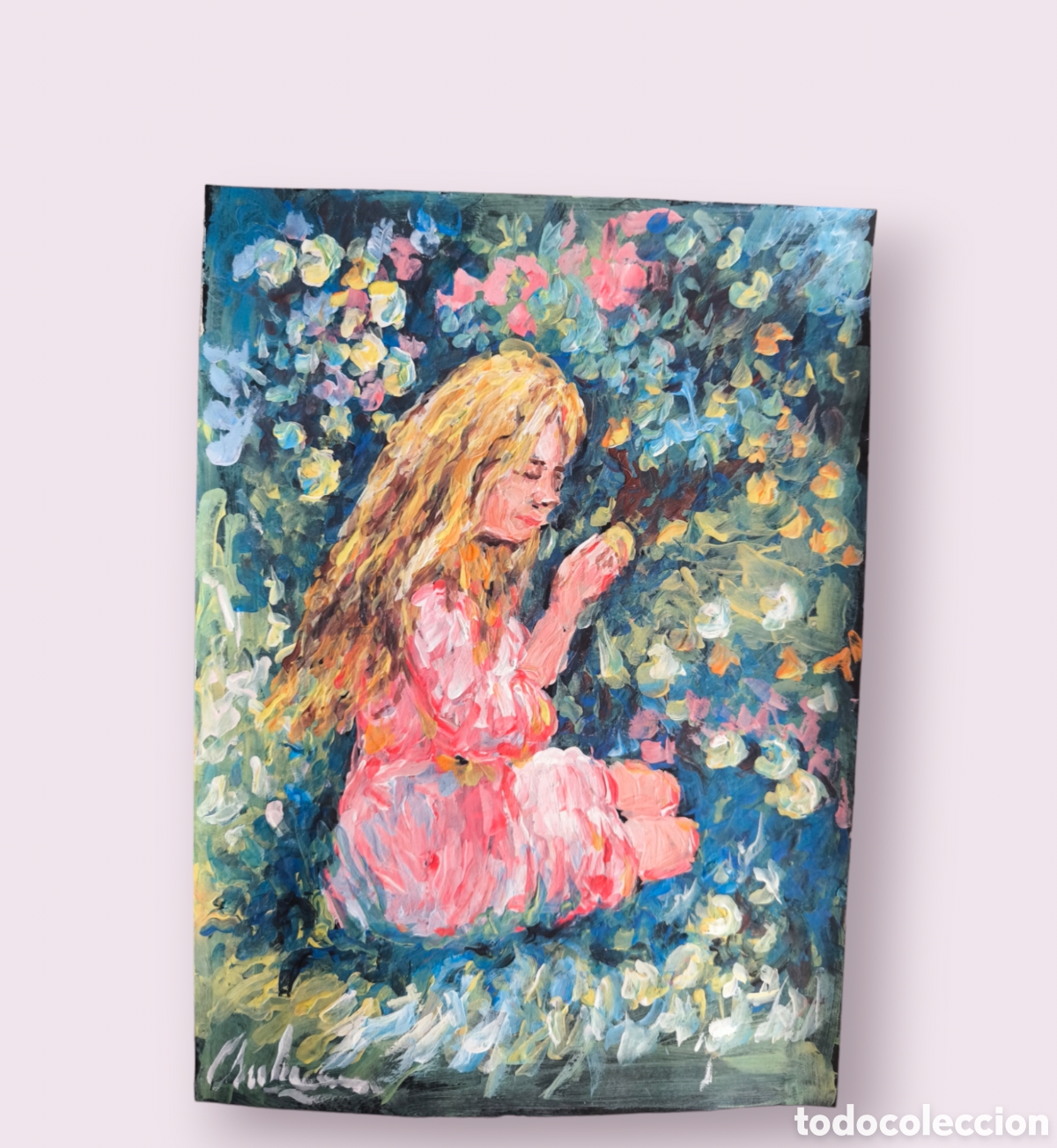 Arte: Ni&ntilde;a en el jardin (original) - Foto 1