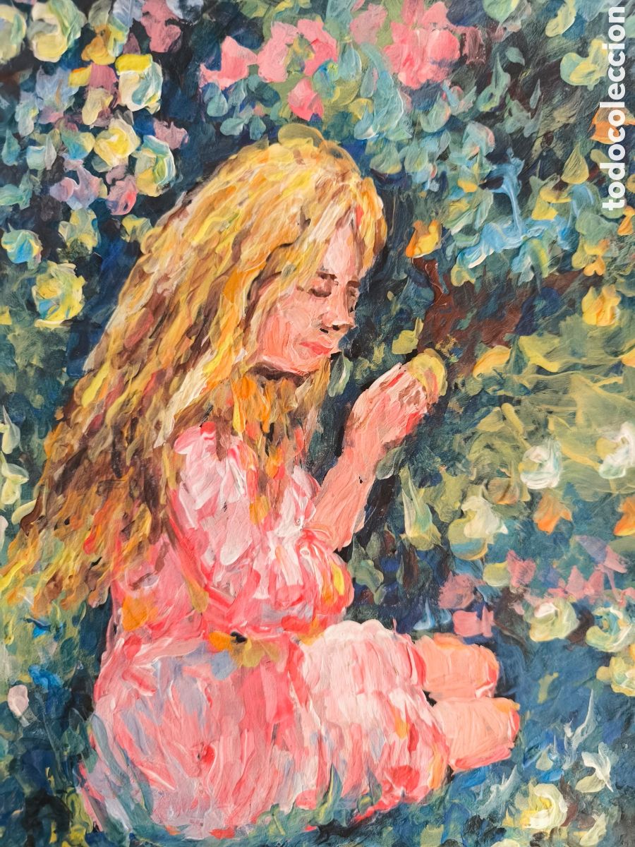 Arte: Ni&ntilde;a en el jardin (original) - Foto 2