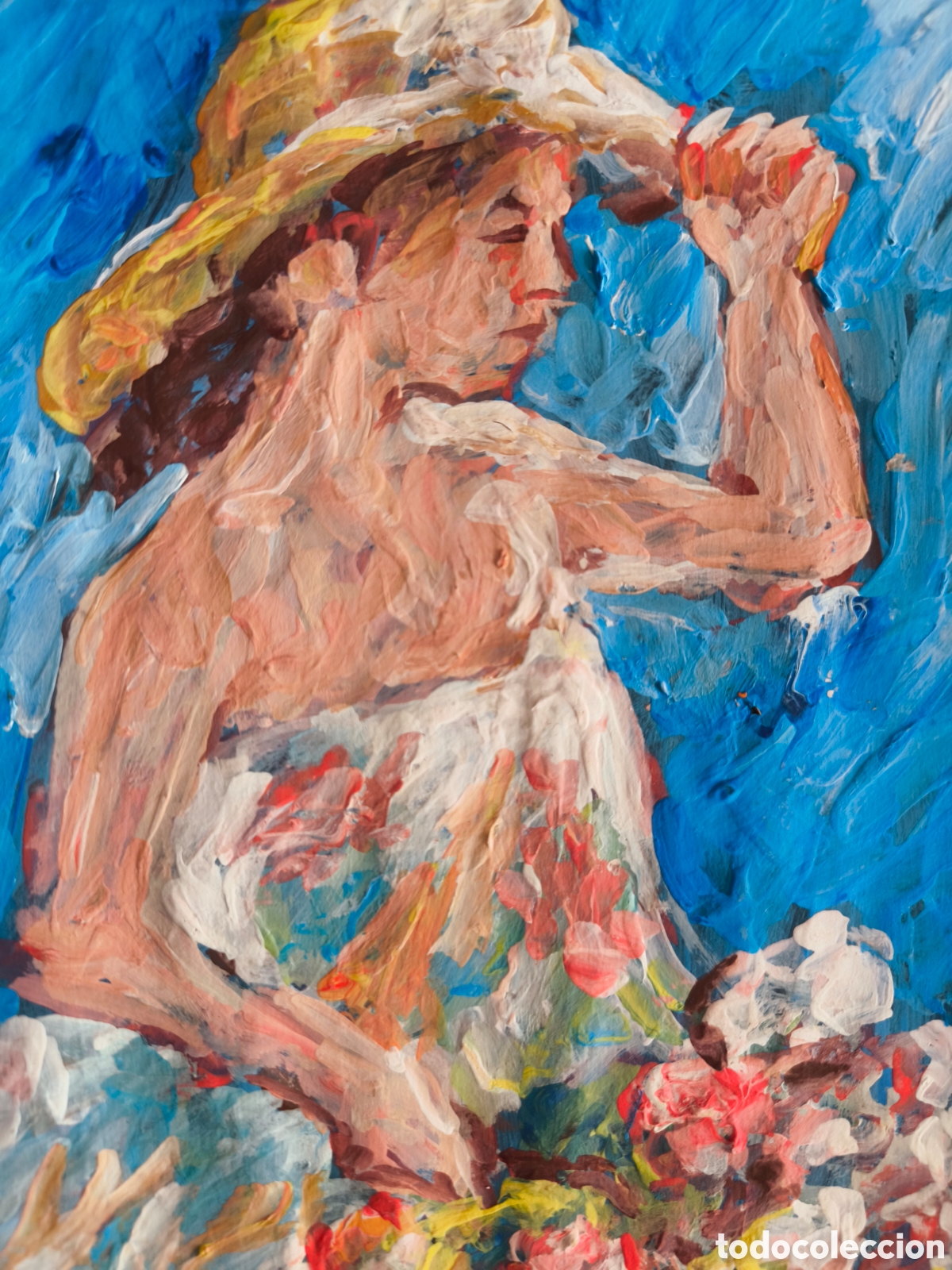 Arte: Chica con flores (original) - Foto 3