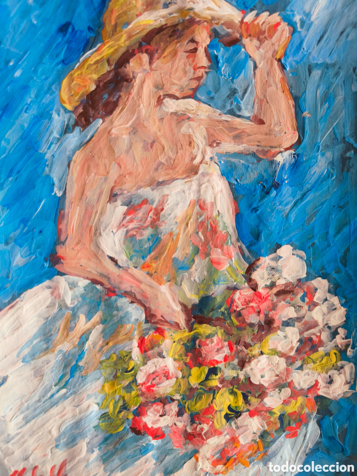 Arte: Chica con flores (original) - Foto 2