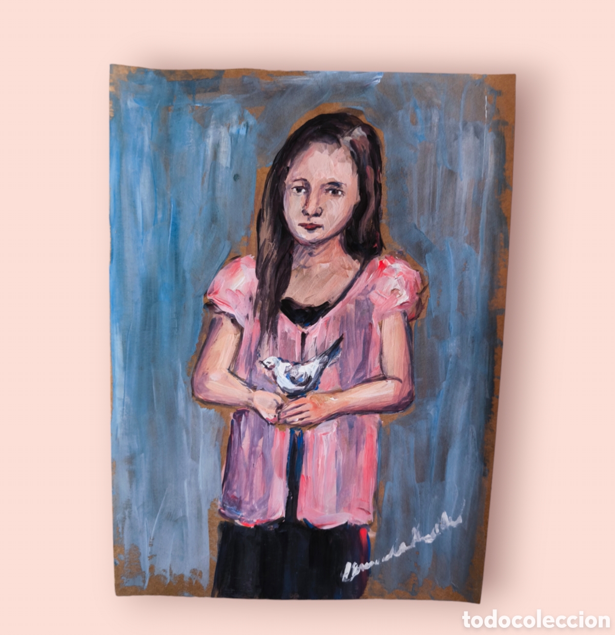 Arte: Ni&ntilde;a con p&aacute;jaro ( original)
