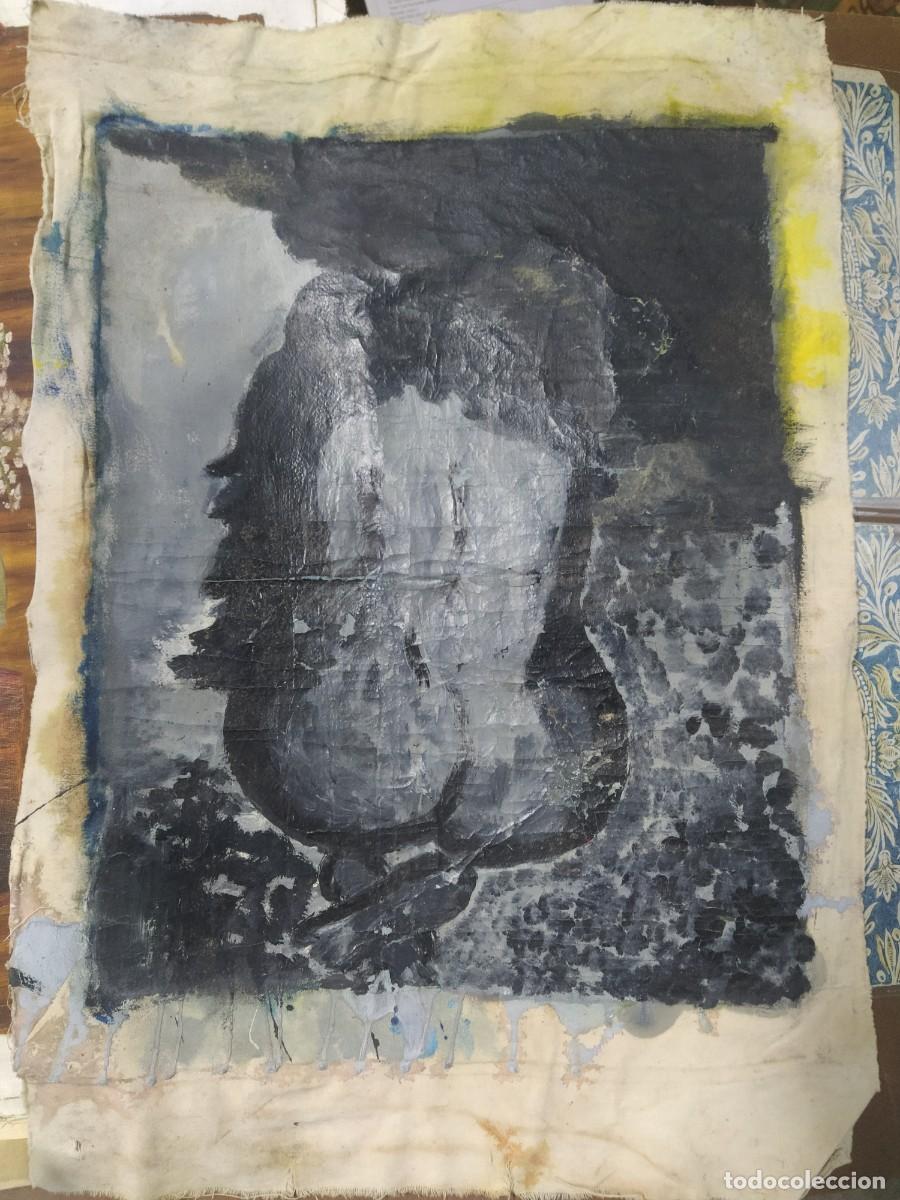 Arte: Mujer desnuda de espaldas...OLEO SOBRE LIENZO , tela muy ANTIGUO. 32 x 42 cm