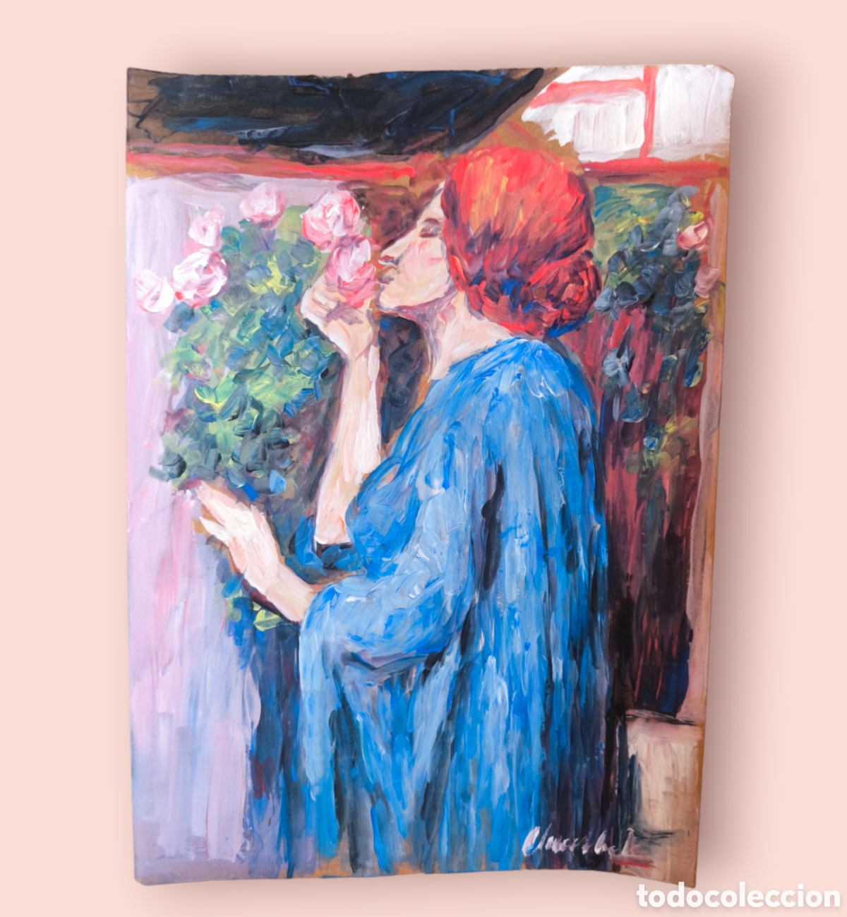 Arte: Mujer junto a la flores (original - Foto 1