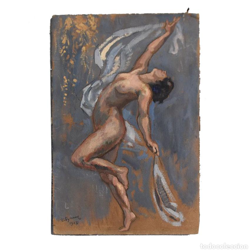 Arte: Danseuse nue 1925 &agrave; la gouache de Tancr&egrave;de Synave - Foto 1