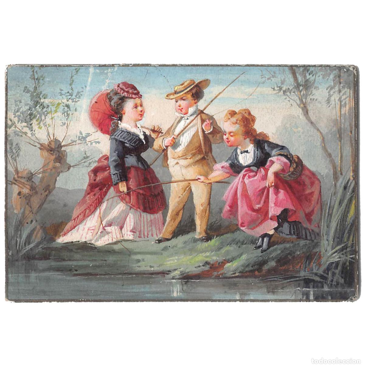 Arte: Illustrations originales peintes &agrave; la gouache format carte vers 1880 - Foto 1
