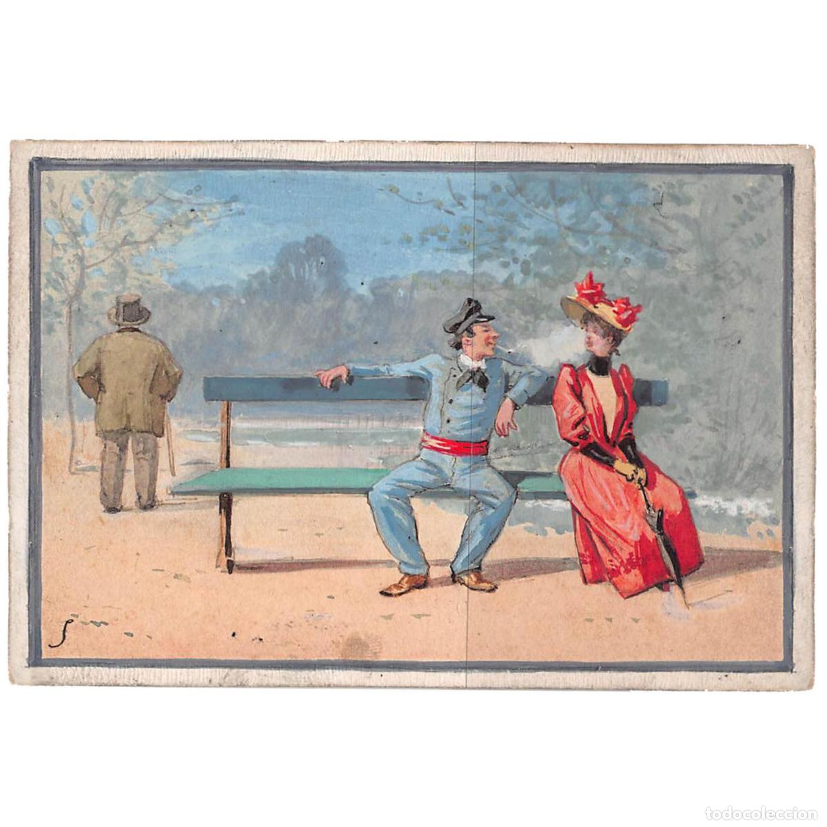 Arte: Illustrations originales peintes &agrave; la gouache format carte vers 1880 - Foto 1