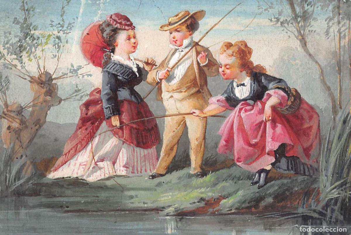 Arte: Illustrations originales peintes &agrave; la gouache format carte vers 1880 - Foto 2