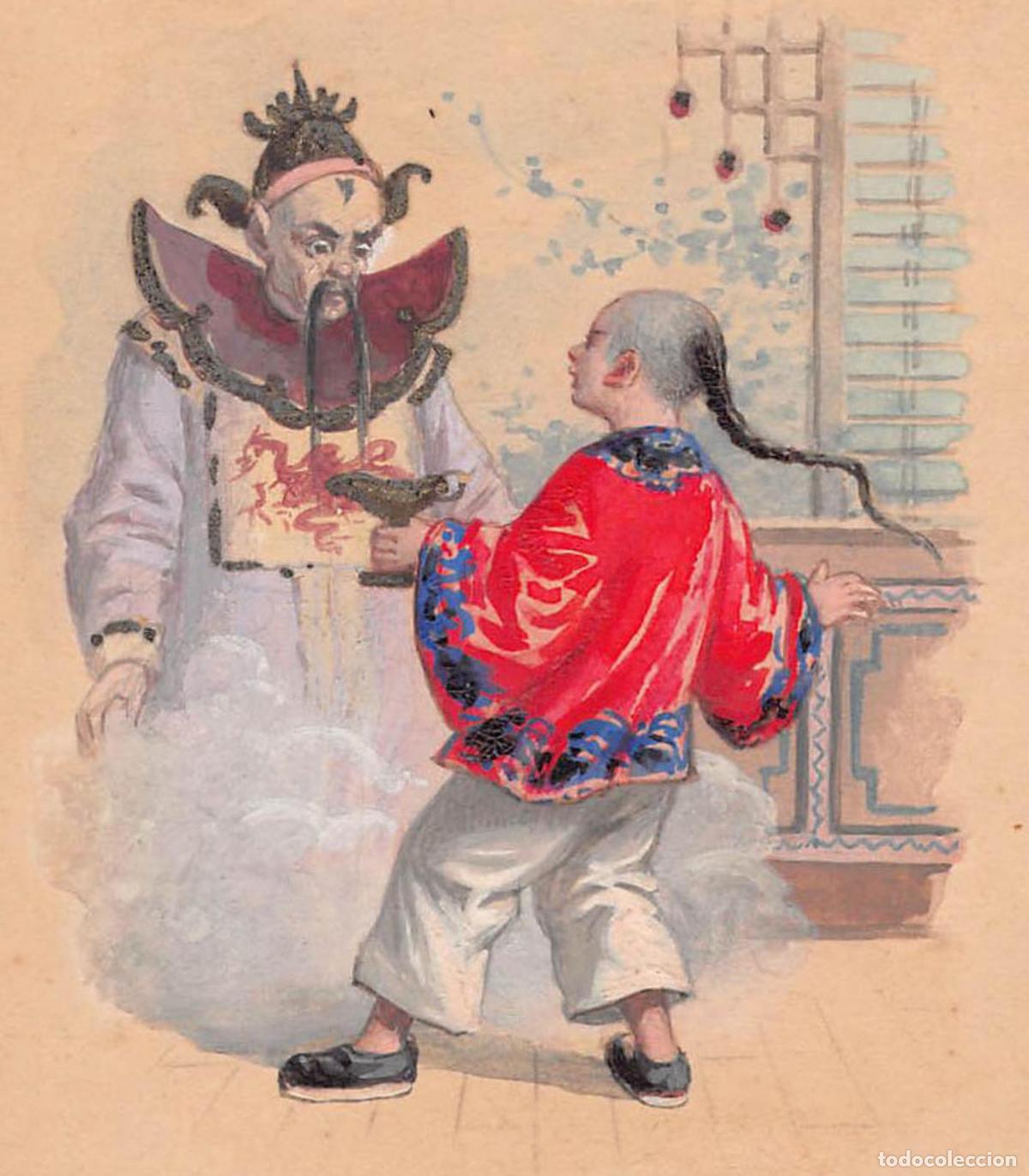 Arte: Illustrations originales peintes &agrave; la gouache format carte vers 1880 - Foto 2