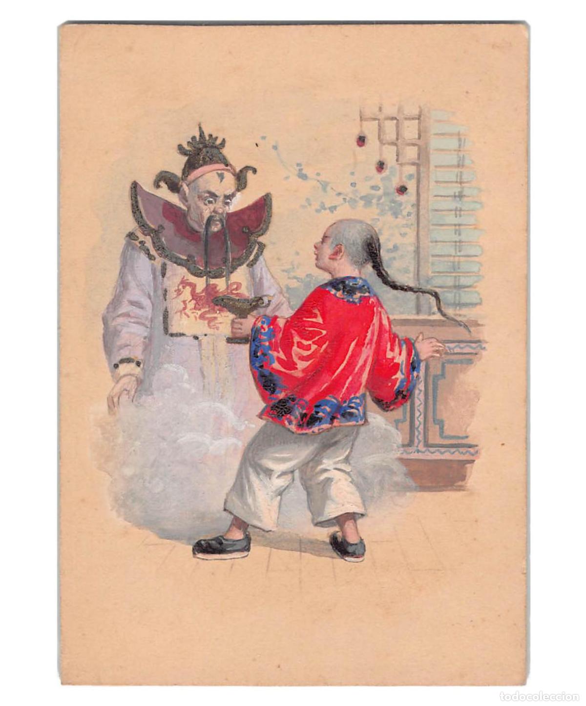 Arte: Illustrations originales peintes &agrave; la gouache format carte vers 1880 - Foto 1
