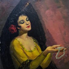 Arte: MUJER ESPAÑOLA CON MANTILLA - SALVADOR SANCHIS (1960)
