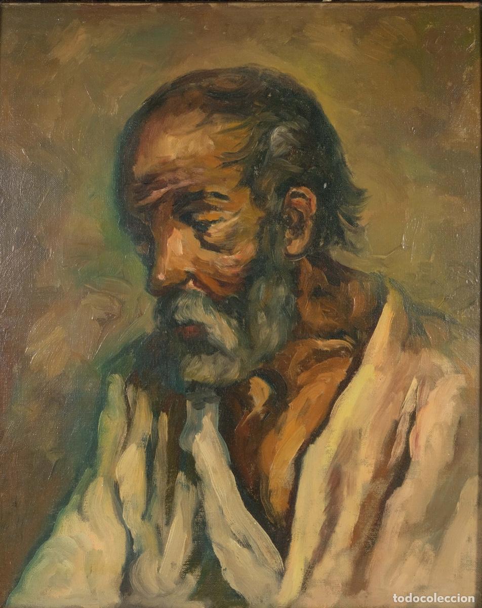 Arte: &Oacute;leo sobre lienzo pegado a t&aacute;blex Anciano - Foto 1