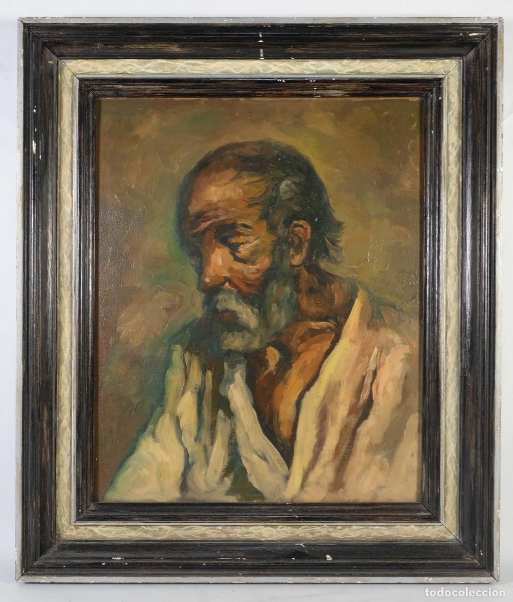Arte: &Oacute;leo sobre lienzo pegado a t&aacute;blex Anciano - Foto 2