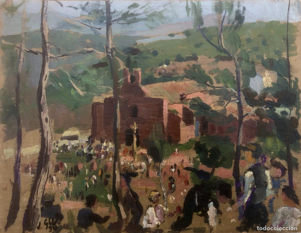Arte: Juan Gil y Gil (1900-1984) - Paisaje con ermita - Óleo sobre tabla
