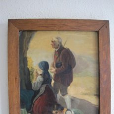 Arte: ÓLEO SOBRE CARTÓN - IMAGEN RELIGIOSA, ADORACIÓN - MARCO DE ROBLE - SIGLO XVIII-XIX