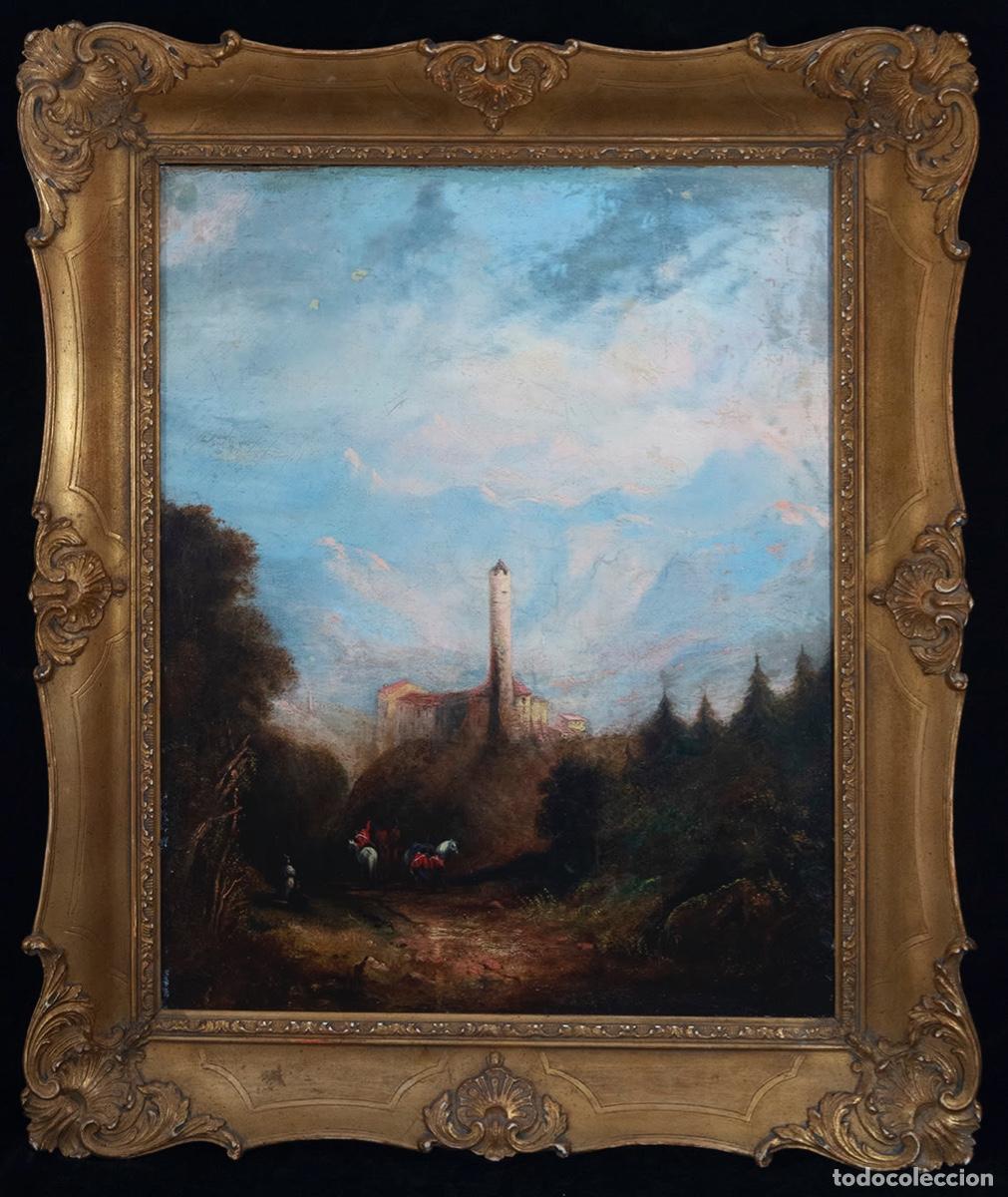 Art: Escuela Austriaca S.XIX - Oficiales de Caballer&iacute;a ante un Castillo