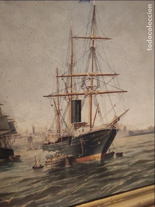 Arte: Oleo sobre lienzo puerto de cadiz - Foto 2