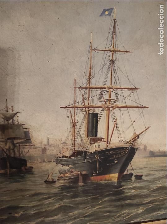 Arte: Oleo sobre lienzo puerto de cadiz - Foto 3