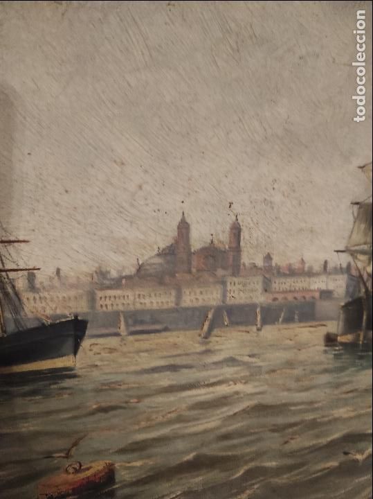 Arte: Oleo sobre lienzo puerto de cadiz - Foto 5