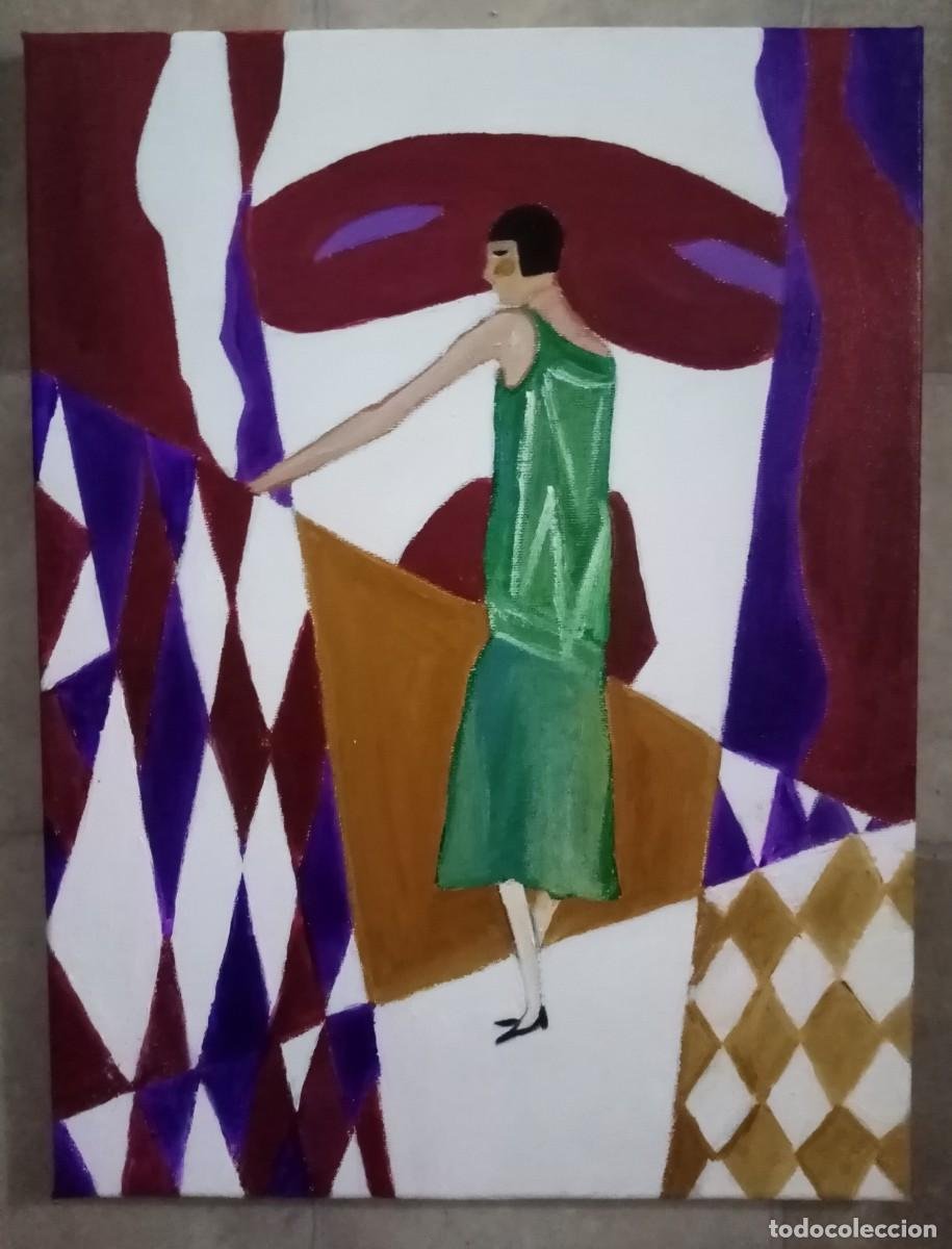 la mujer del balcón tabla 40x40 mixta - Comprar Pintura a Óleo  Contemporânea no todocoleccion