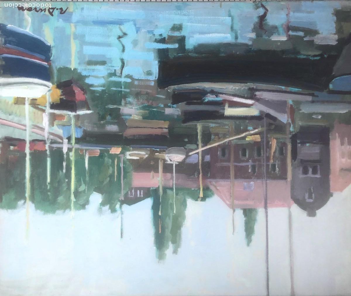 Arte: Rafael Duran Benet (1931-2015) - Puerto pesquero - &Oacute;leo sobre lienzo