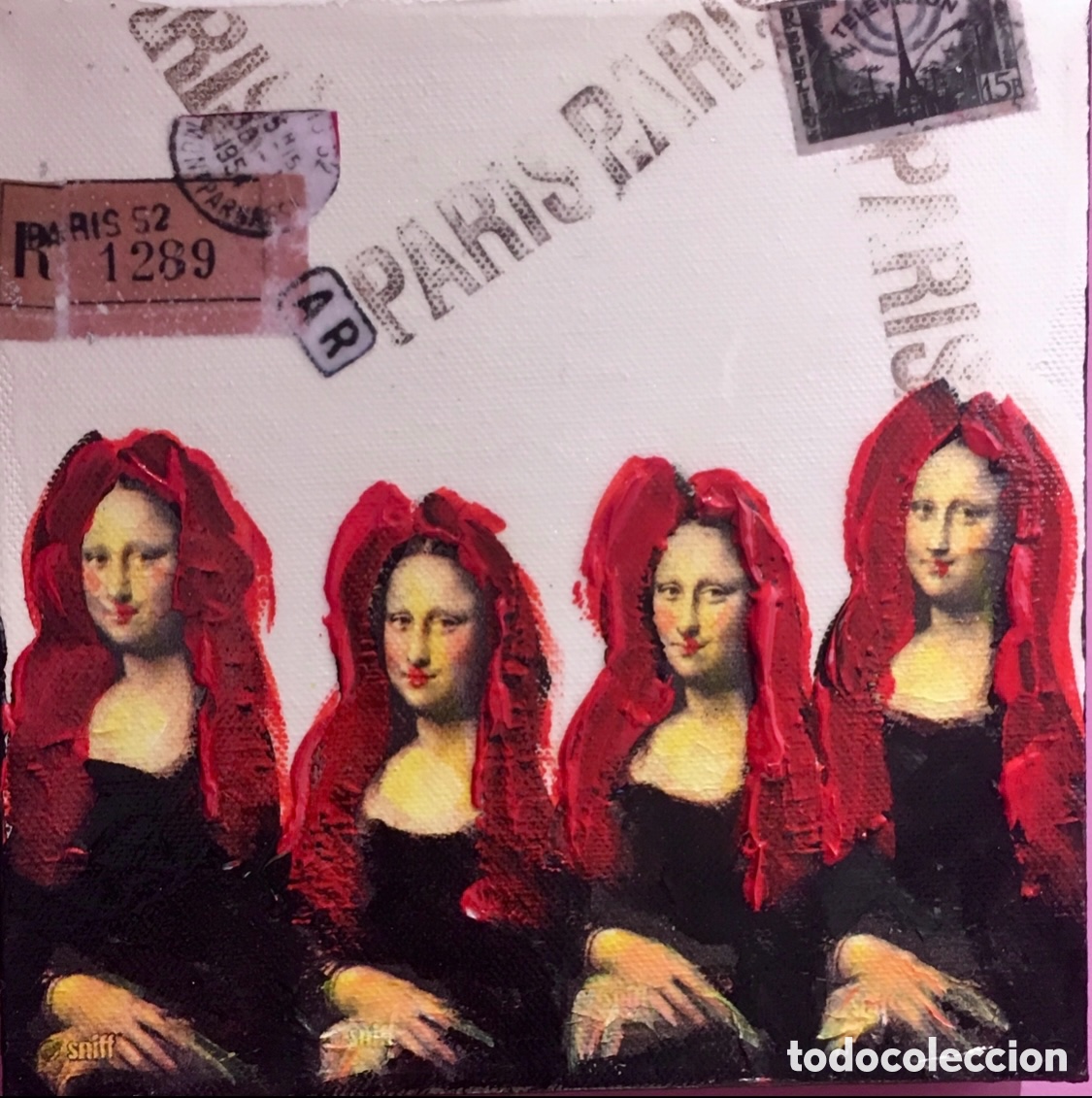 Arte: SAMAR. &ldquo;La Gioconda&rdquo;. Collage sobre lienzo. Francia. - Foto 1