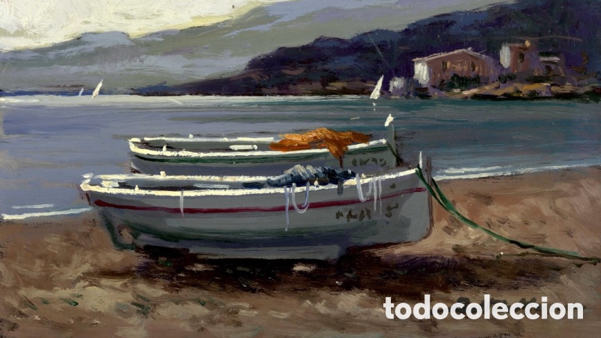 Art: ENRIC BELTR&Aacute;N MESSA- PAREJA DE BARCAS BLANCAS -&Oacute;LEO SOBRE TABLA