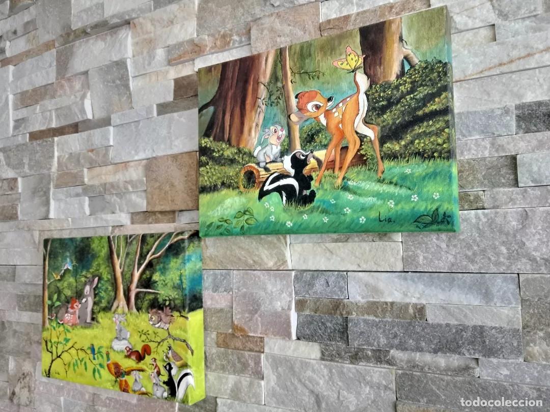 Arte: 2 lienzos infantiles Bambi al &oacute;leo - Foto 2
