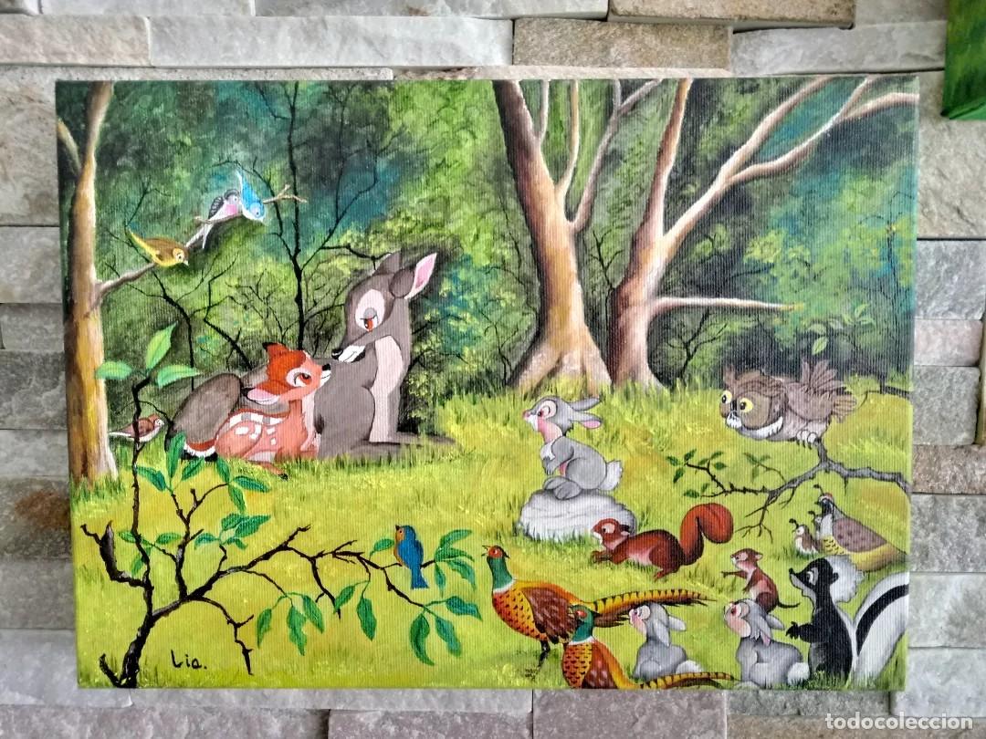 Arte: 2 lienzos infantiles Bambi al &oacute;leo - Foto 4