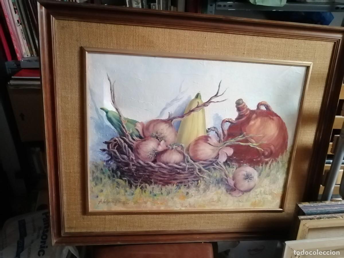 Arte: Cuadro pintado al oleo de bodegon de ajos, cebollas,.. - Foto 1