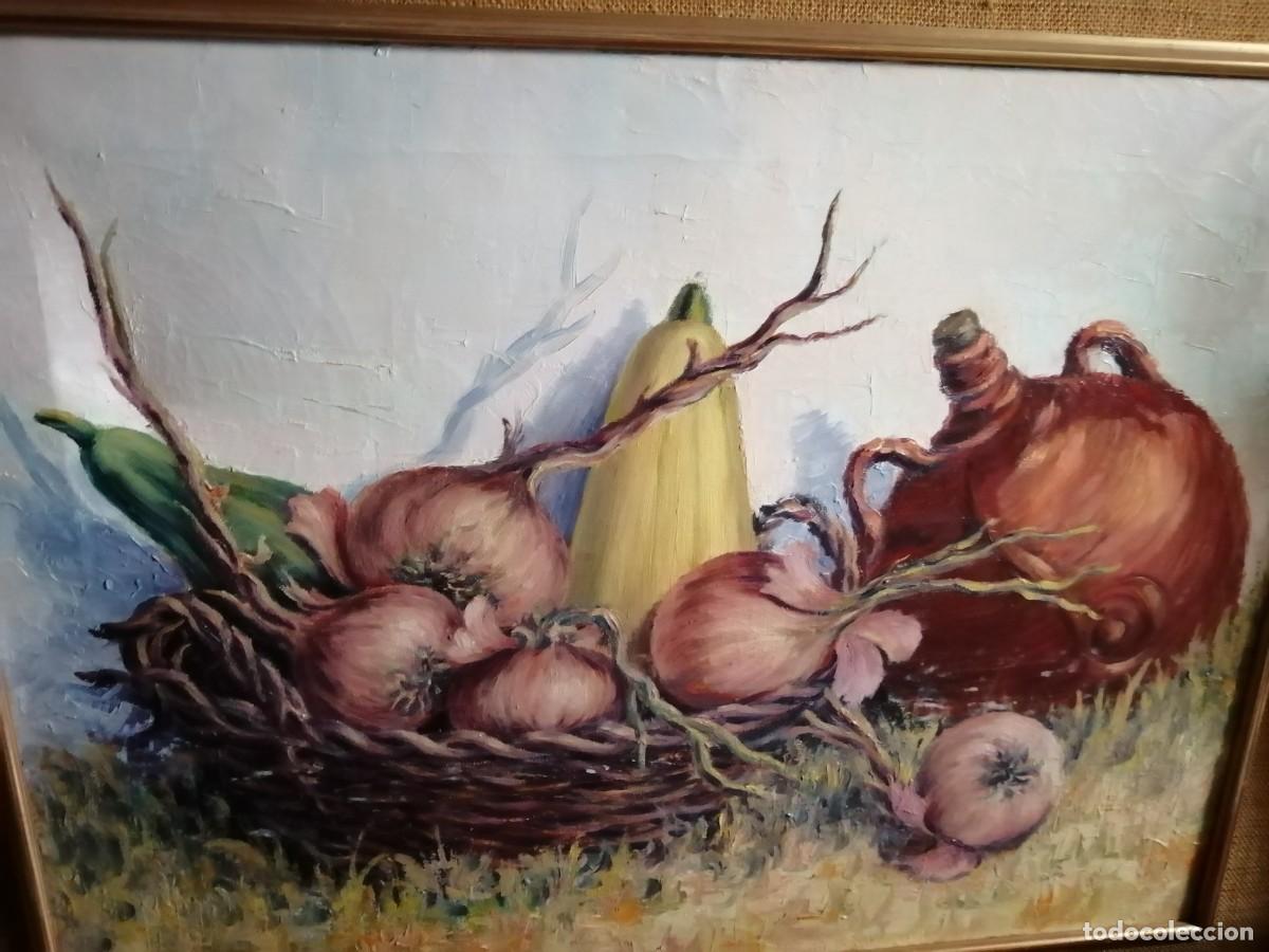 Arte: Cuadro pintado al oleo de bodegon de ajos, cebollas,.. - Foto 2