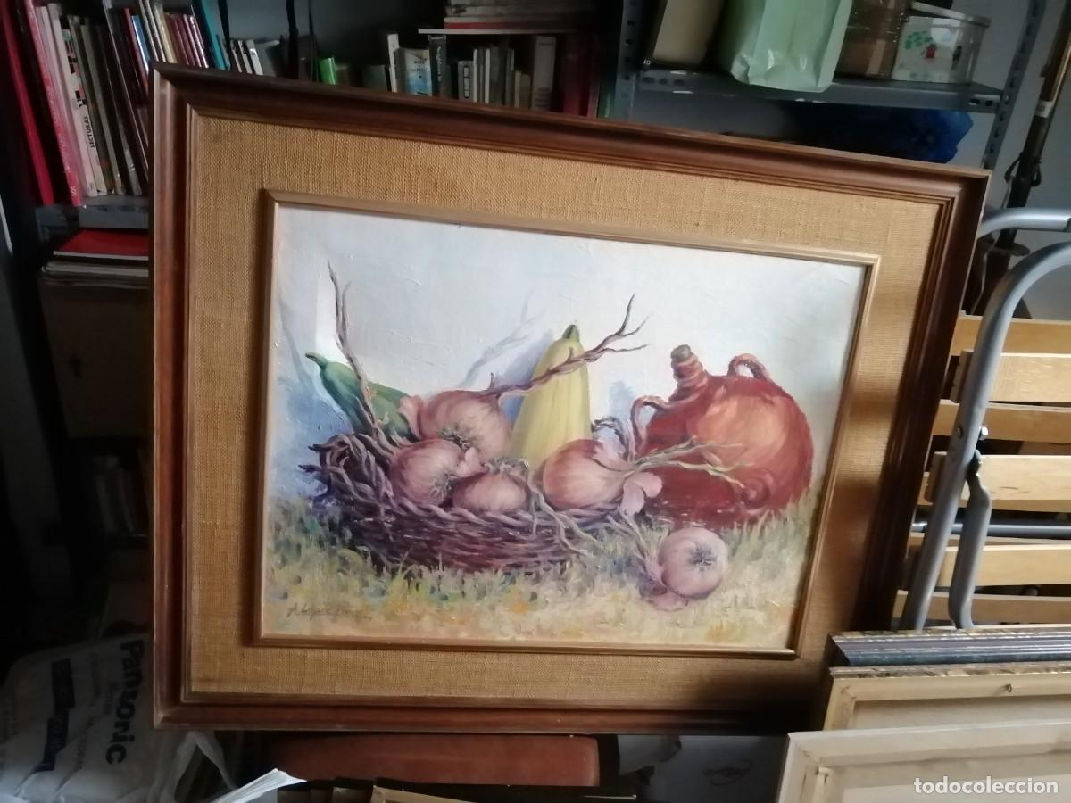 Arte: Cuadro pintado al oleo de bodegon de ajos, cebollas,.. - Foto 4