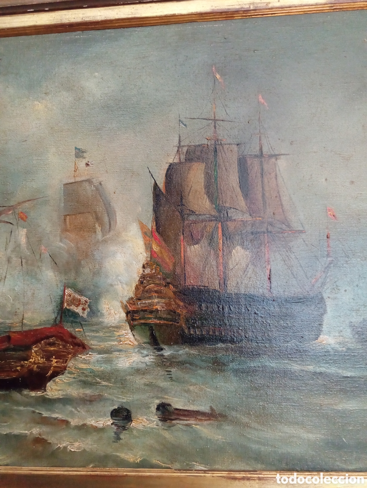 Arte: Antiguo oleo batalla naval - Foto 3