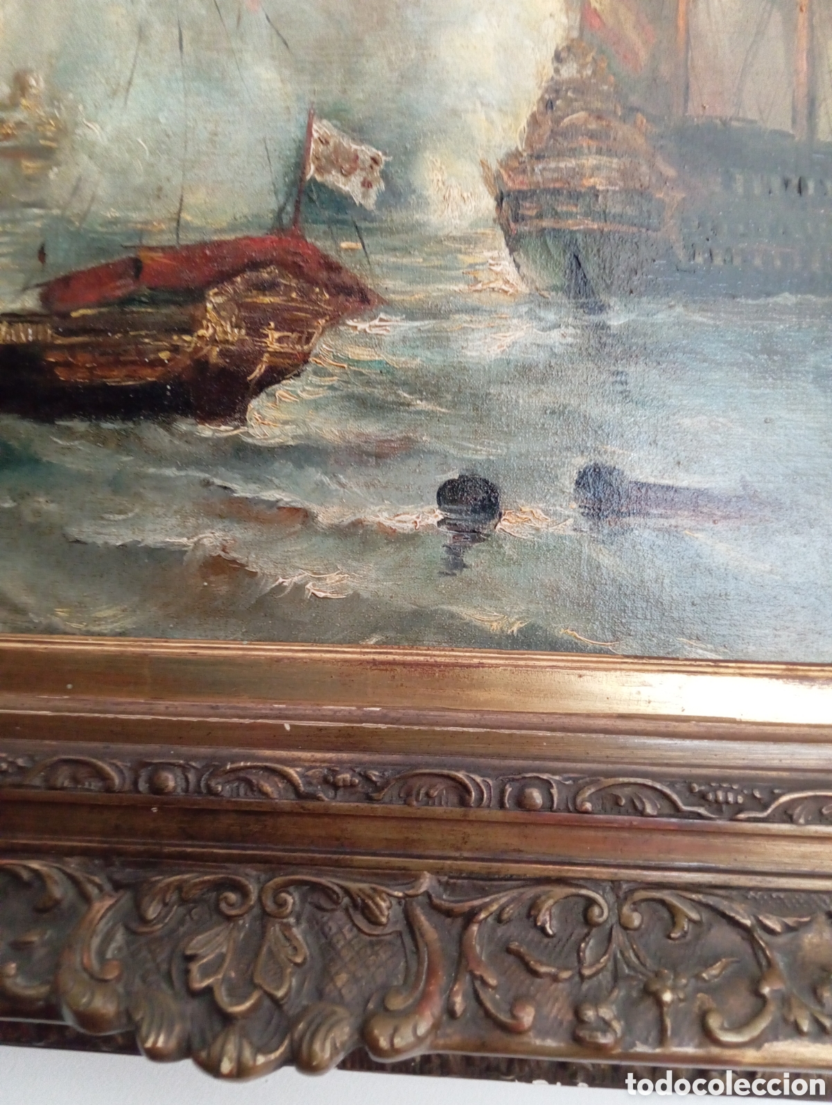 Arte: Antiguo oleo batalla naval - Foto 4