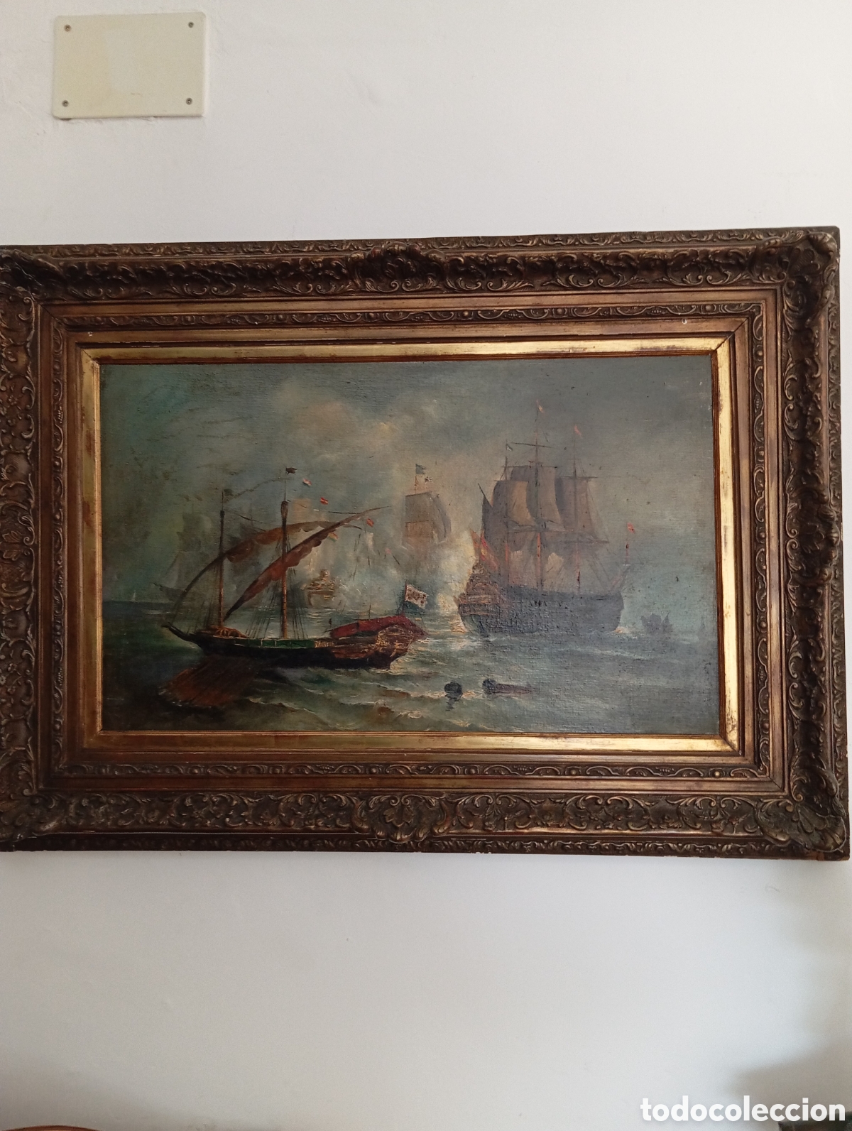 Arte: Antiguo oleo batalla naval - Foto 1