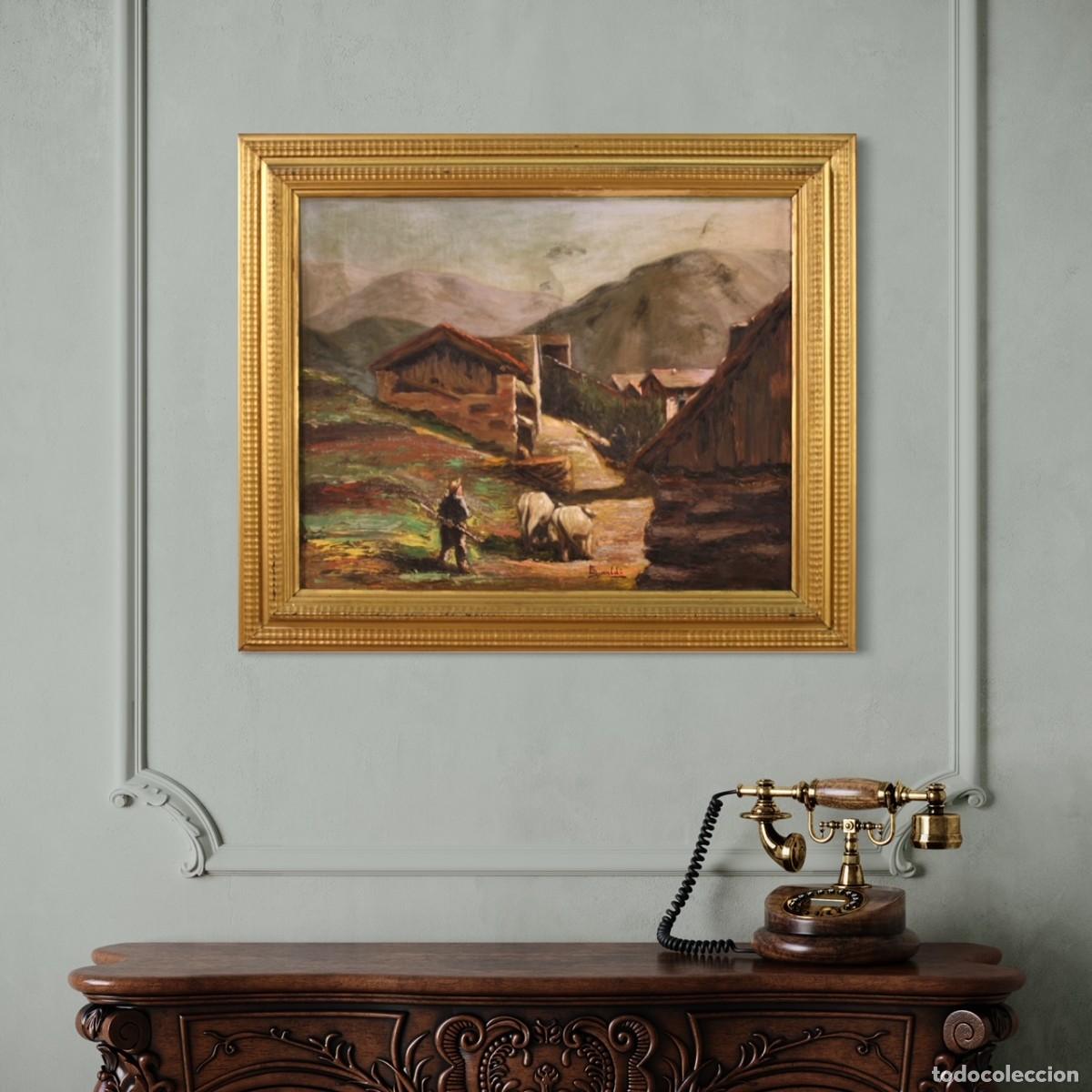 Arte: Cuadro de paisaje buc&oacute;lico firmado a&ntilde;os 50