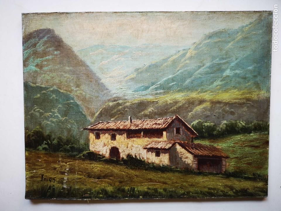 Arte: Oleo paisaje caserio de monta&ntilde;a por I&ntilde;igo