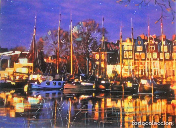 Kunst: Amsterdamse avond, pintura de t&eacute;cnica mixta de Elena Polyakova