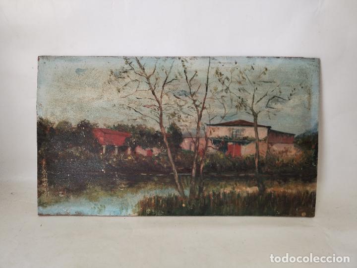 Arte: tabla antigua con paisaje - Foto 2