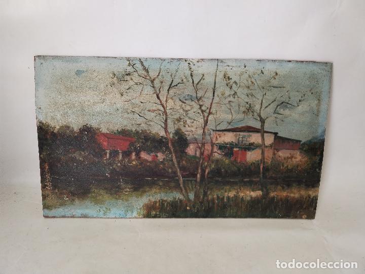 Arte: tabla antigua con paisaje - Foto 4