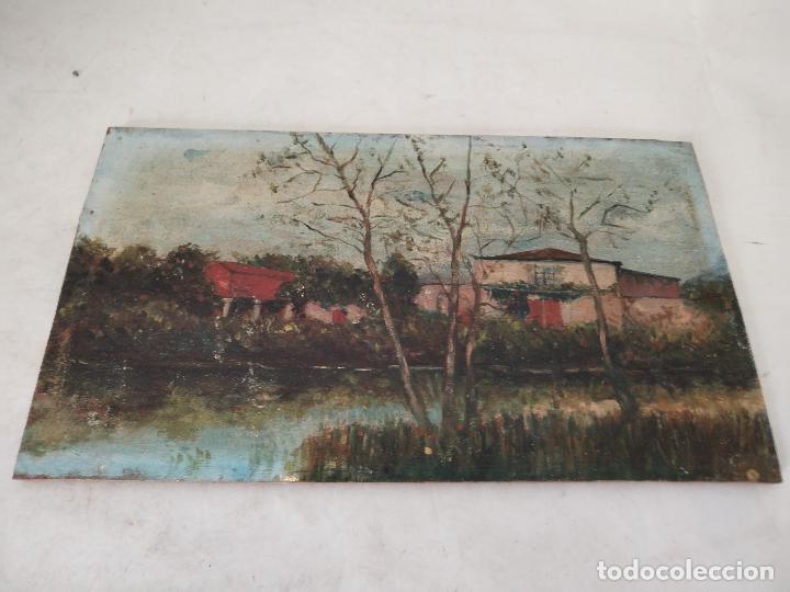 Arte: tabla antigua con paisaje - Foto 1