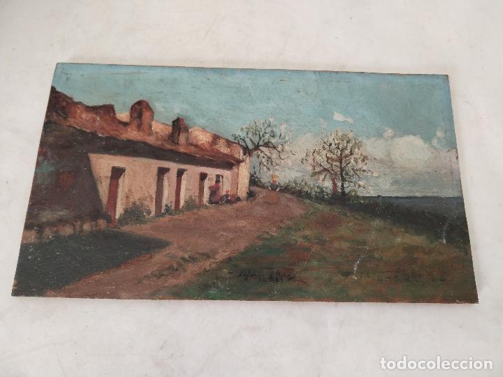 Arte: tabla antigua con paisaje - Foto 1
