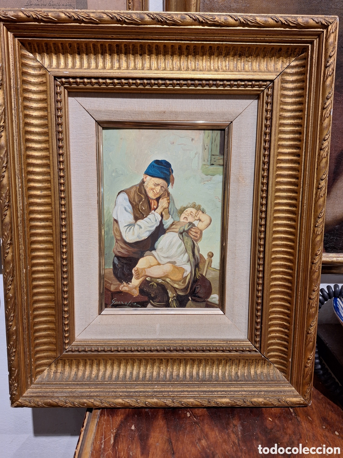 Arte: &Oacute;leo tabla abuelo con ni&ntilde;o - Foto 1